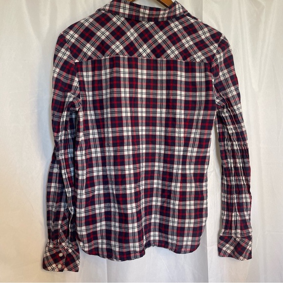 TOMMY HILFIGER Women’s Red Navy Plaid Button Down Long Sleeve Shirt Size Small - Picture 11 of 13